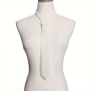 White Faux Pearl Beaded Tie Necklace Statement Scarf Style Accessory